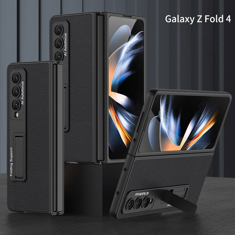 Business Ultra-thin Plain Leather Drop-resistant Case For Samsung Galaxy Fold4