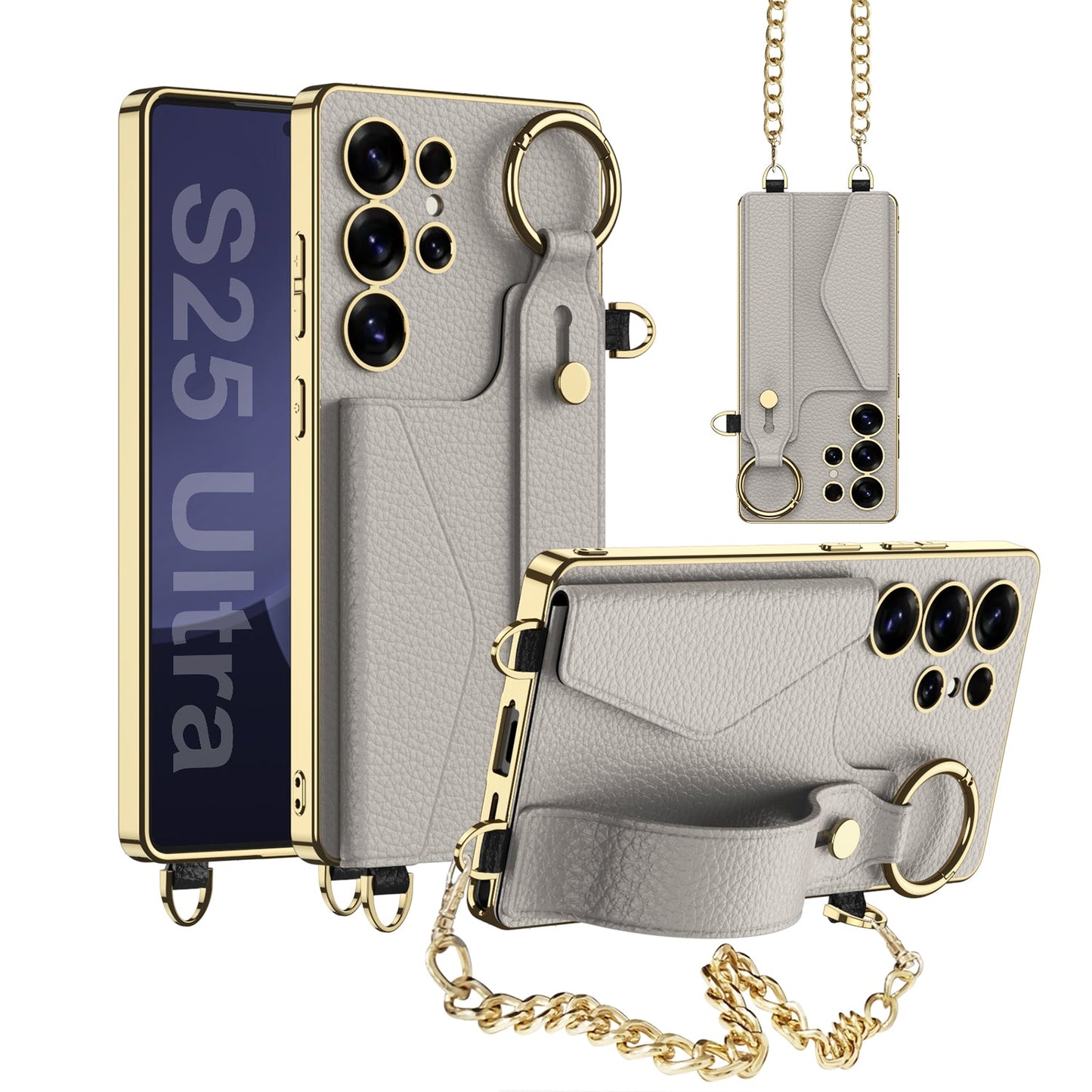 Electroplated Leather Wristband Card Holder Wallet Case for Galaxy S24 Ultra