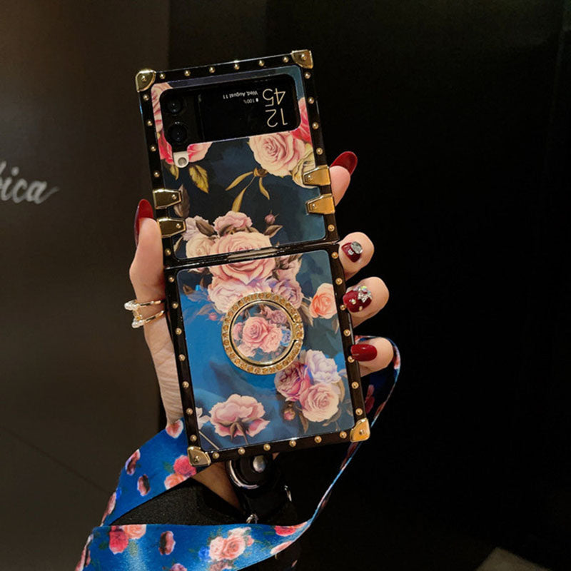 Blu-ray Peony Flower Folding Case For Samsung Galaxy Z Flip3/4
