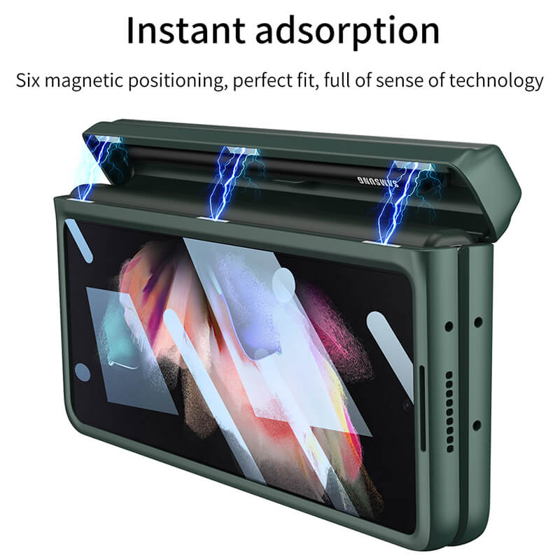 Magnetic Hinge Metal Bracket Screen Protector Film S Pen Slot Case for Galaxy Z Fold3