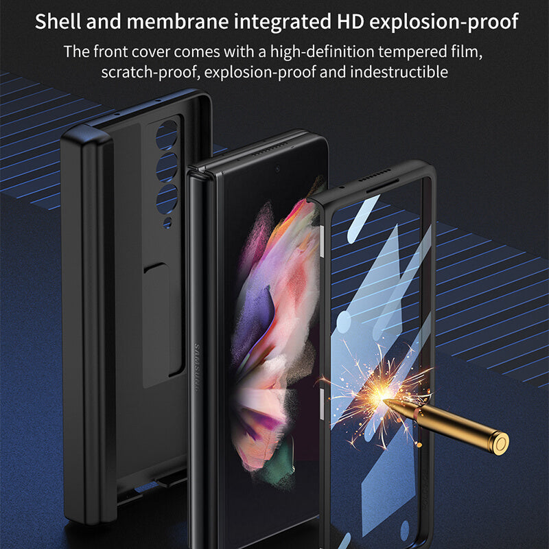 Magnetic Hinge Metal Bracket Screen Protector Film S Pen Slot Case for Galaxy Z Fold3