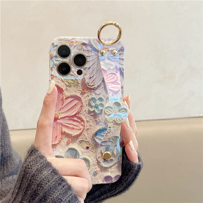 New Oil Painting Flower Wristband iPhone Case