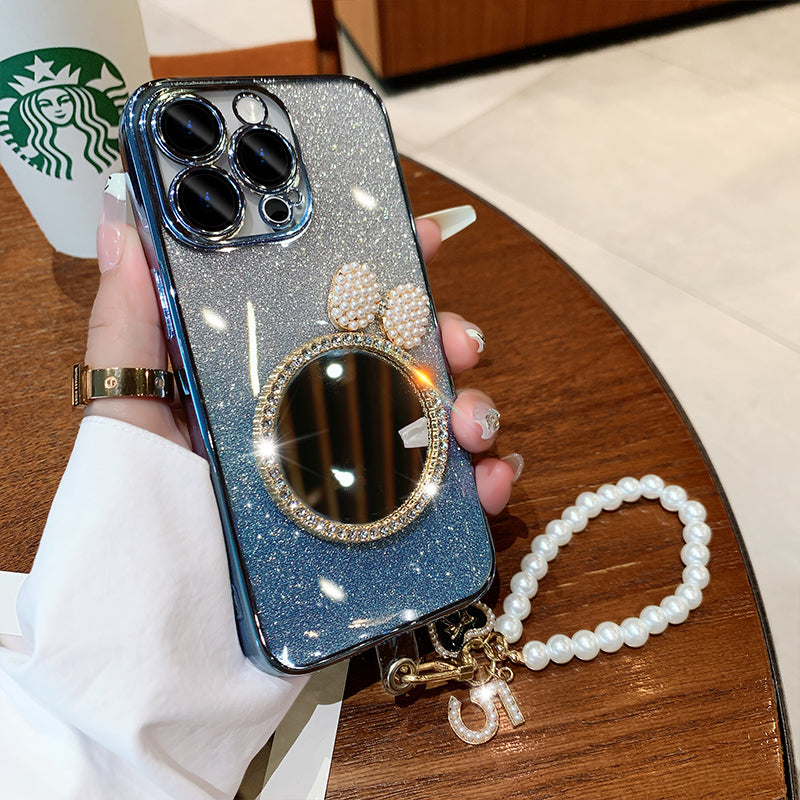 Gradient Glitter Bow Touch-up Mirror iPhone Case