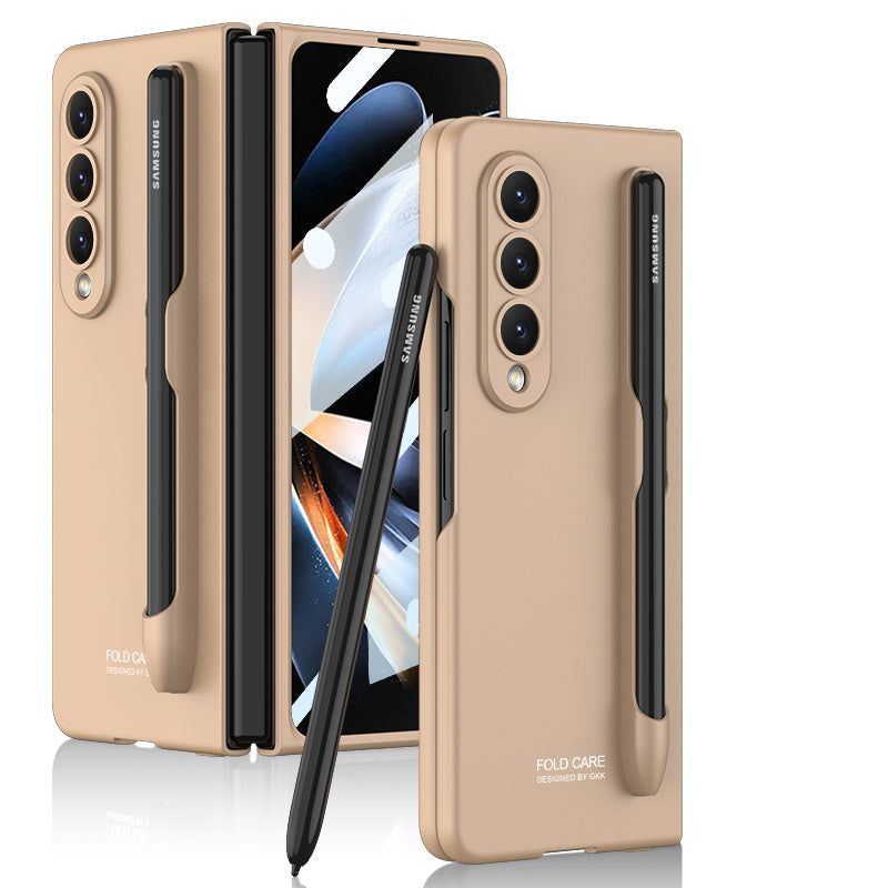 Luxury Leather Carbon Fiber Plating Case for Galaxy Z Fold4 Fold3 With Tempered Glass Screen