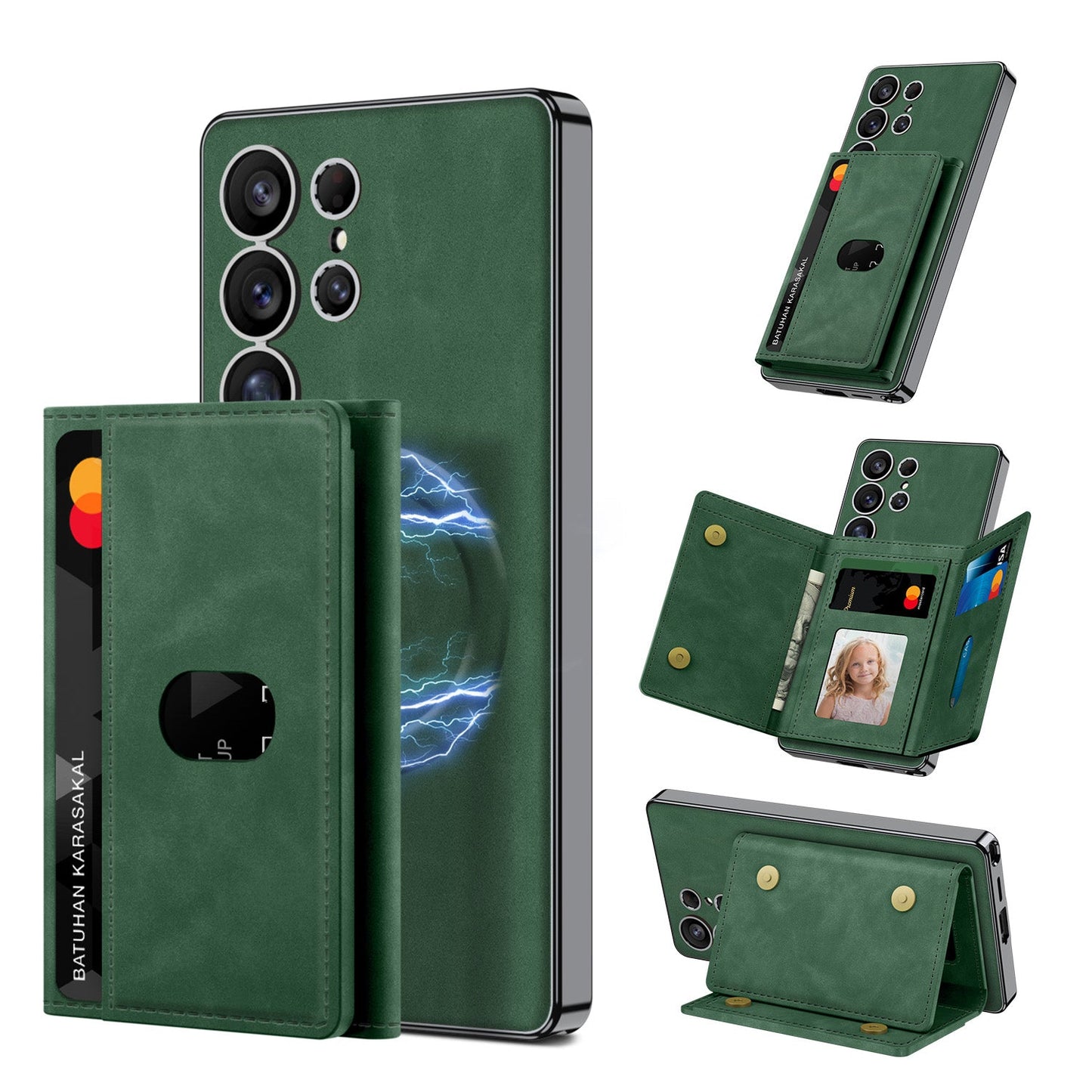 Magnetic Card Holder Detachable Leather Case for Galaxy S23 Ultra