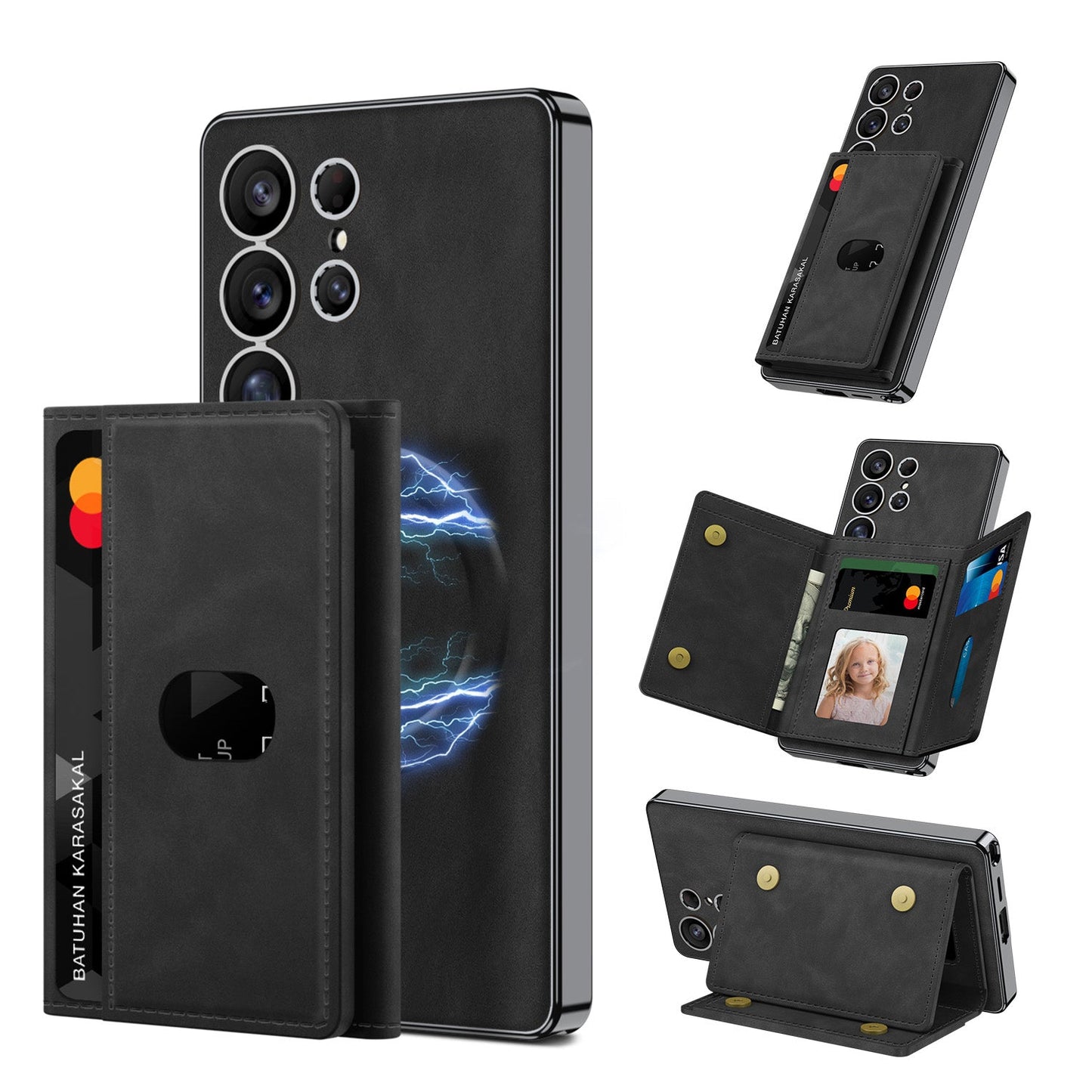 Magnetic Card Holder Detachable Leather Case for Galaxy S23 Ultra