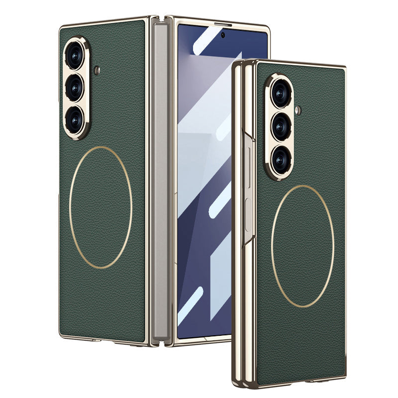 Electroplating Magnetic Magsafe Tempered Glass Integrated Leather Case for Galaxy Z Fold7