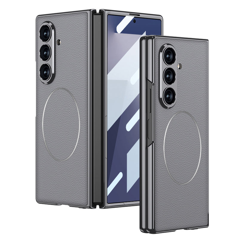 Electroplating Magnetic Magsafe Tempered Glass Integrated Leather Case for Galaxy Z Fold7