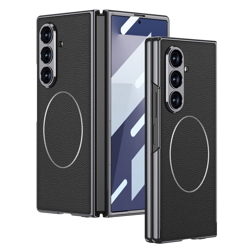 Electroplating Magnetic Magsafe Tempered Glass Integrated Leather Case for Galaxy Z Fold7