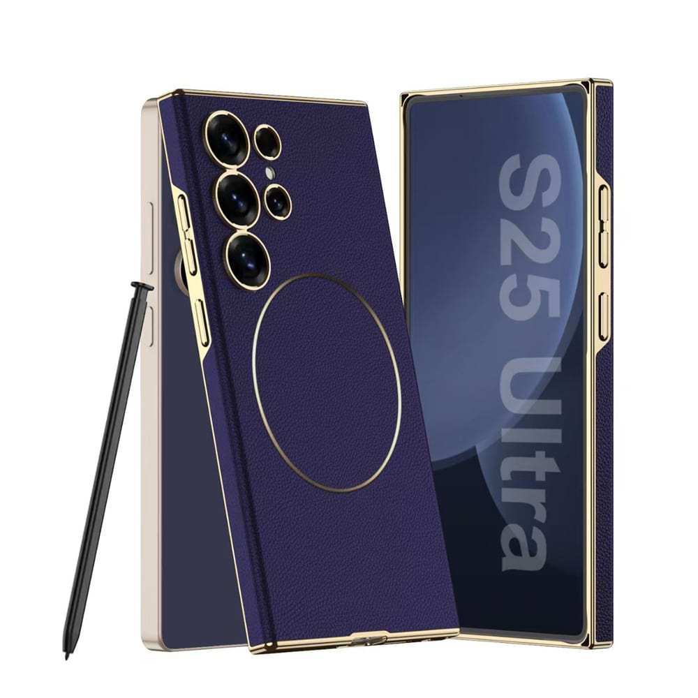 Magnetic Electroplated Leather Case for Galaxy S23 Ultra