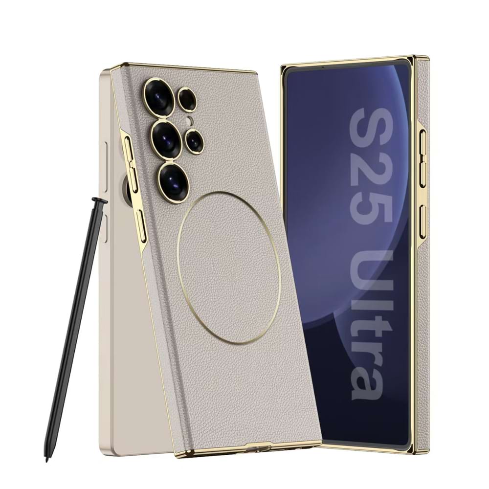 Magnetic Electroplated Leather Case for Galaxy S23 Ultra