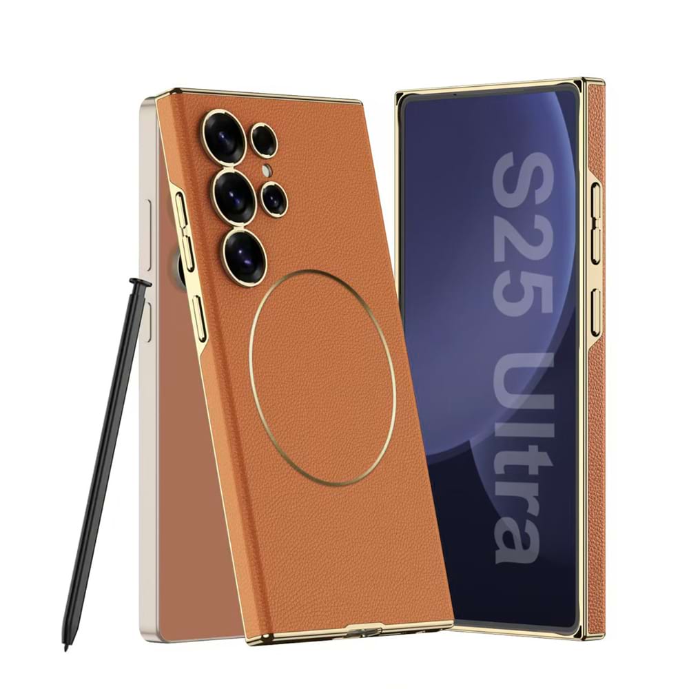 Magnetic Electroplated Leather Case for Galaxy S23 Ultra
