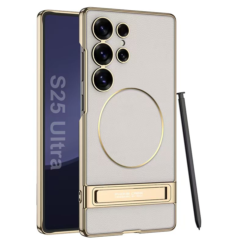 Magnetic Electroplated Leather Stand Case for Galaxy S24 Ultra