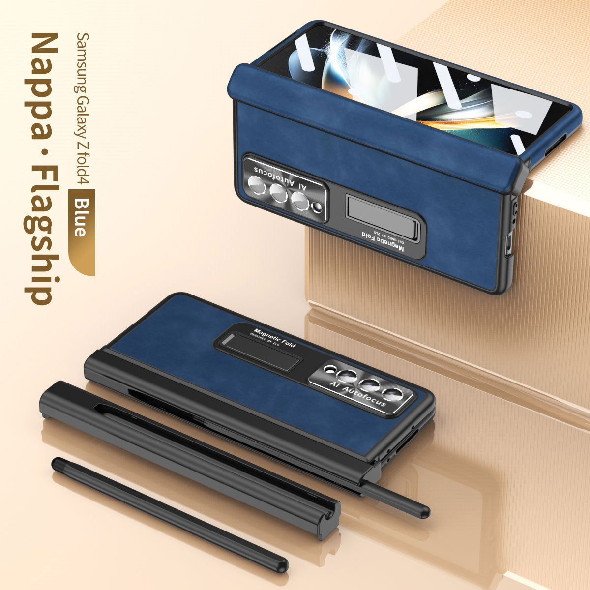 Magnetic Hinge Premium Leather Cover Back Screen Protector Samsung Galaxy Z Fold4 Fold3 Case With S-Pen Slot & Stylus