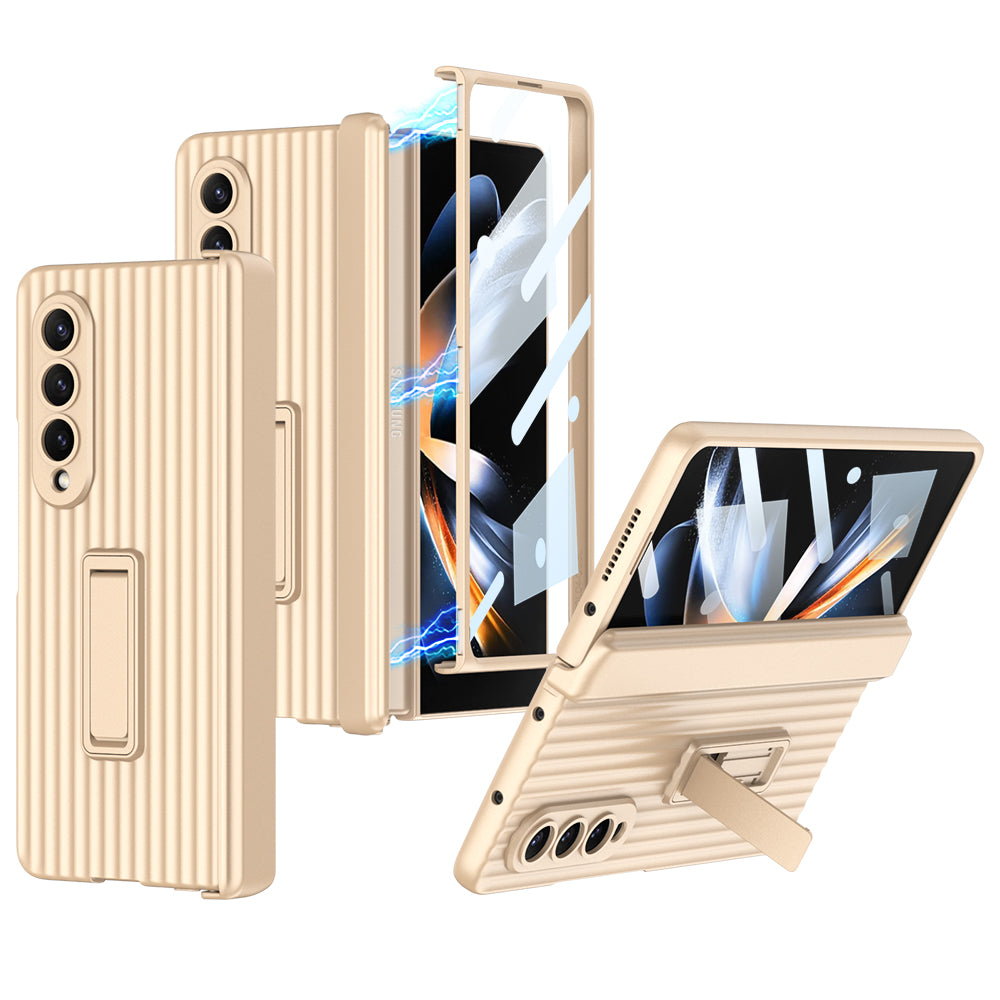 All inclusive Hinge Suitcase Metal Stand Tempered Film Case for Galaxy Z Fold4