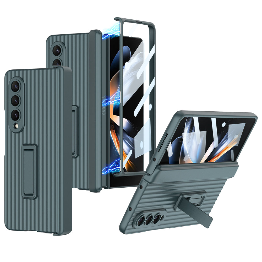 All inclusive Hinge Suitcase Metal Stand Tempered Film Case for Galaxy Z Fold4