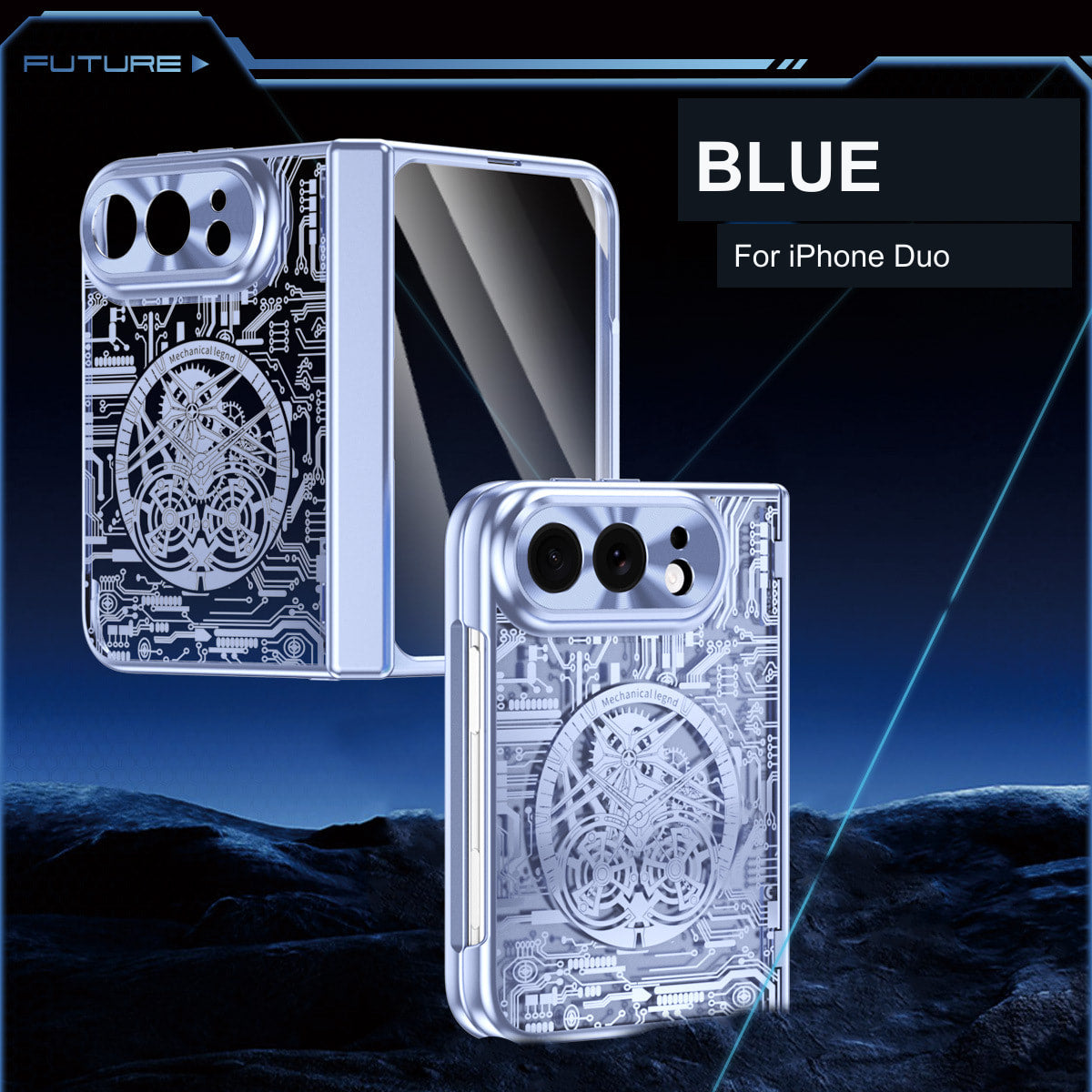 iPhone Duo | Mechanical-Pattern Case Built-in Tempered Glass Film & Hinge Protection