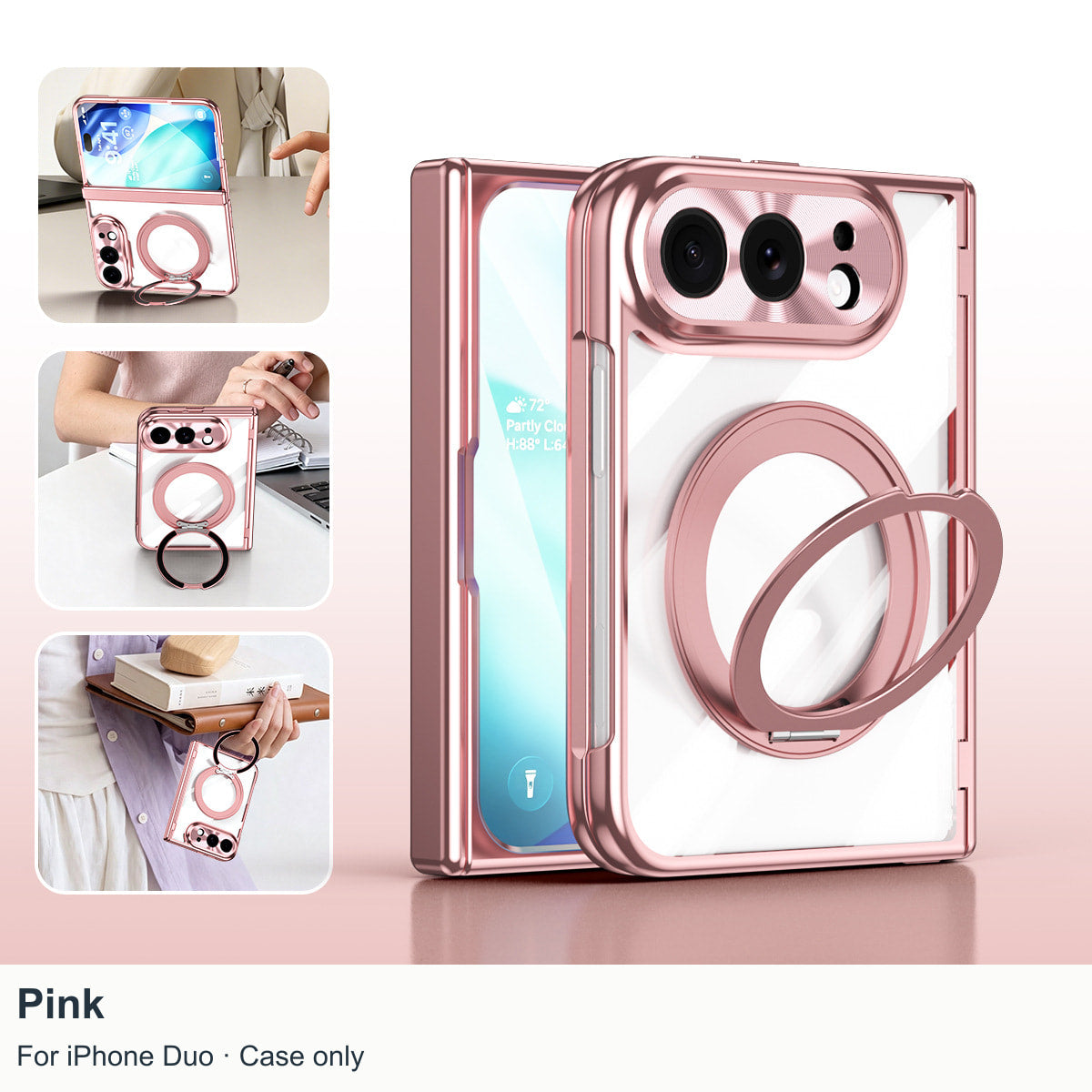 iPhone Duo | Clear Magnetic Case with 360?? Ring Stand & Glass Front