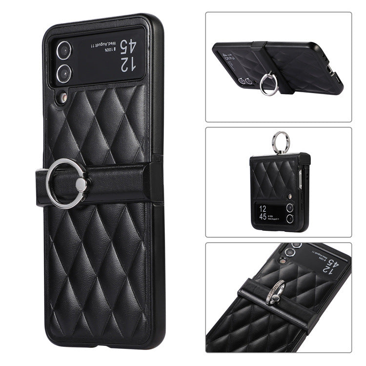High-grade Rhombic Leather Ring Buckle For Samsung Galaxy Z Flip3/4 Case