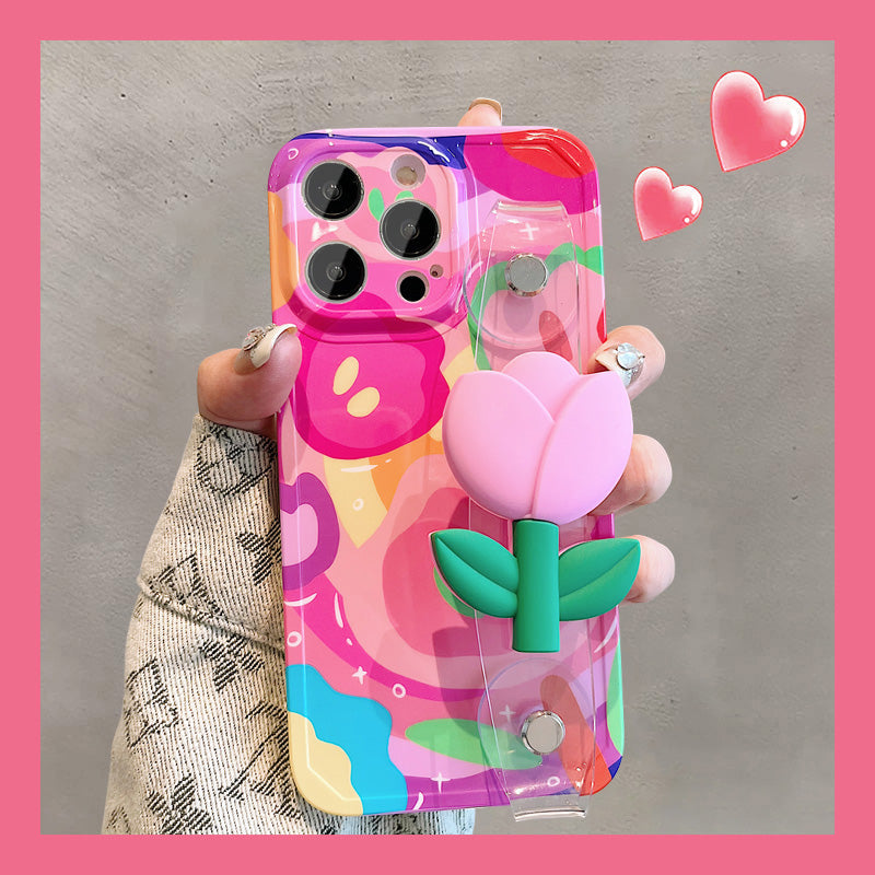 Summer Dopamine Tulip Blossom Wristband iPhone Case - imhave