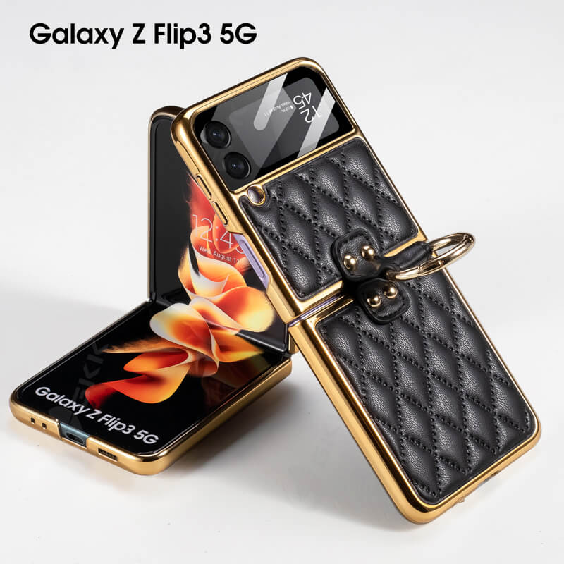 Luxury Leather Electroplating Diamond Protective Cover For Samsung Galaxy Z Flip4 Flip3 5G