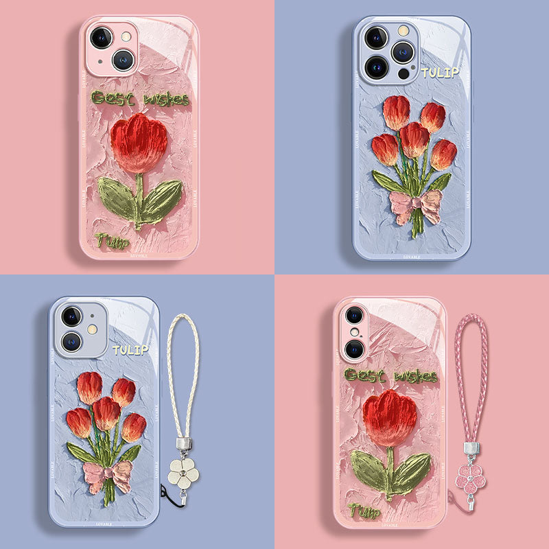 Oil Painting Tulip Liquid Glass iPhone Case