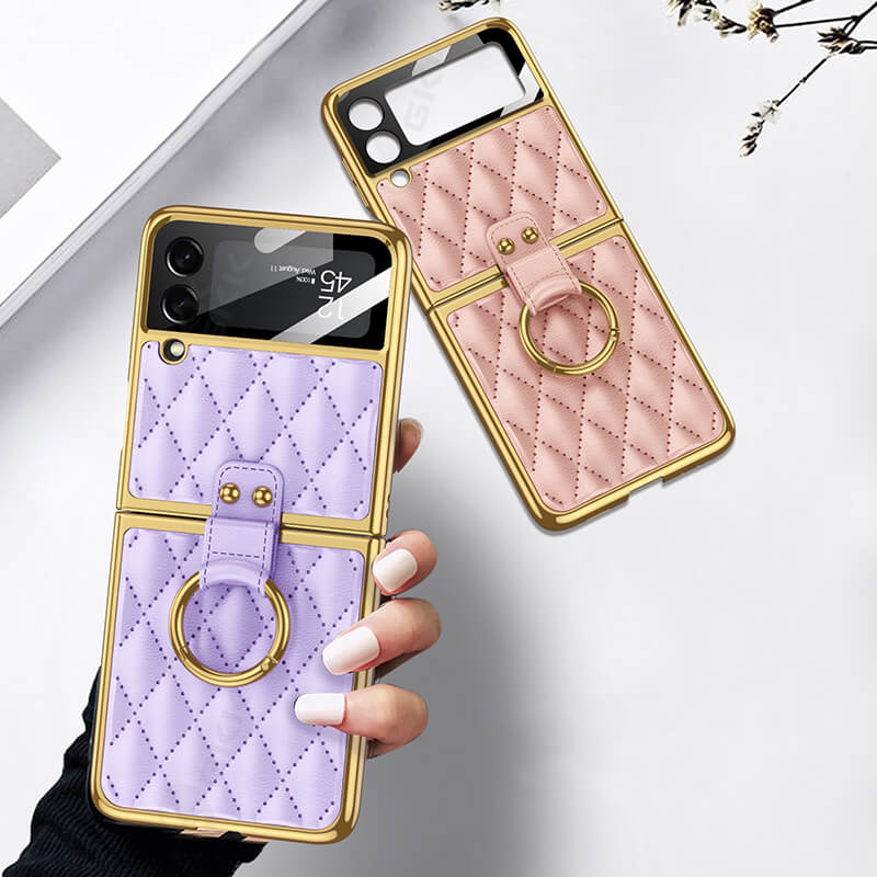 Luxury Leather Electroplating Diamond Protective Cover For Samsung Galaxy Z Flip 3 5G - GiftJupiter