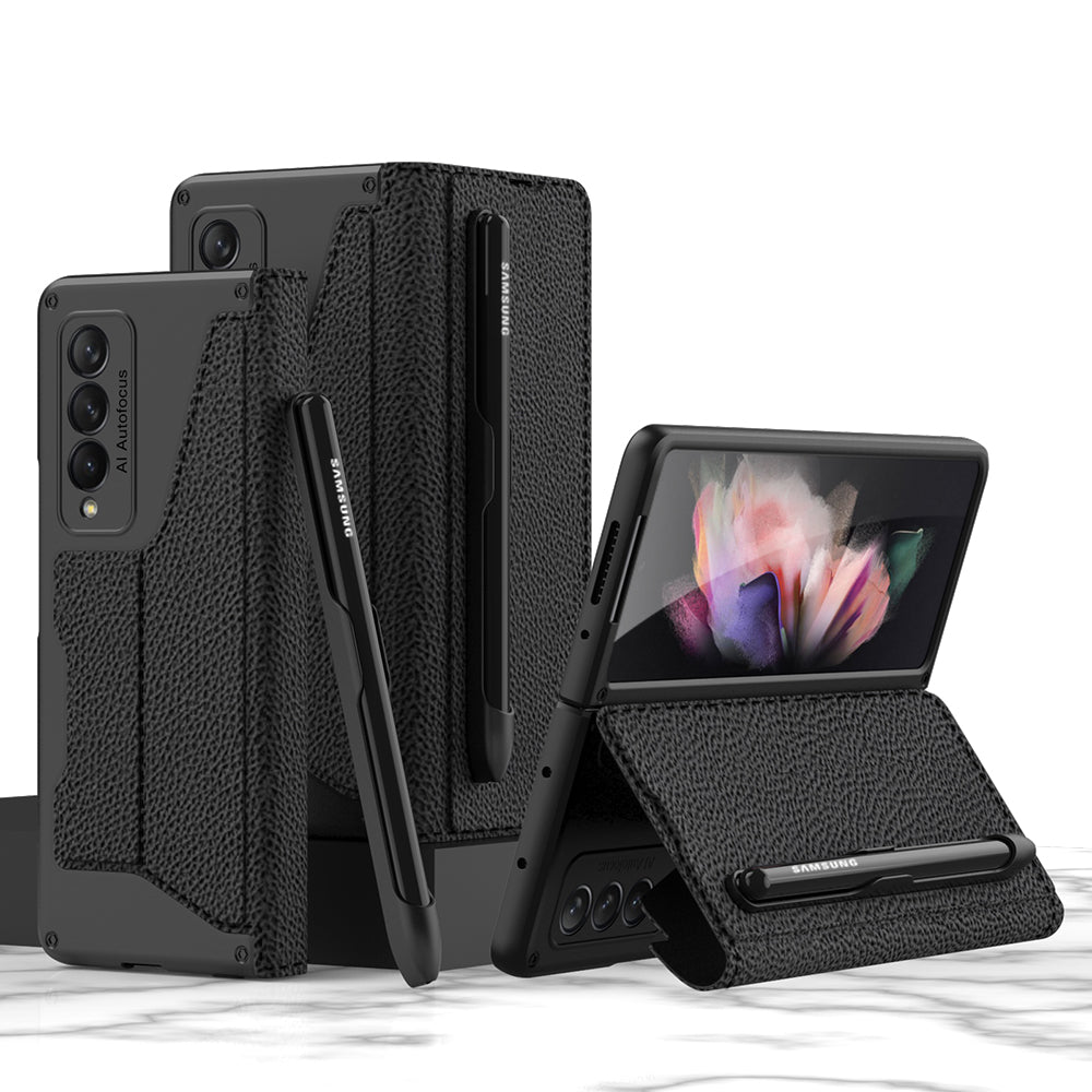 Armor Leather S Pen Slot Holder Case For Samsung Galaxy Z Fold3