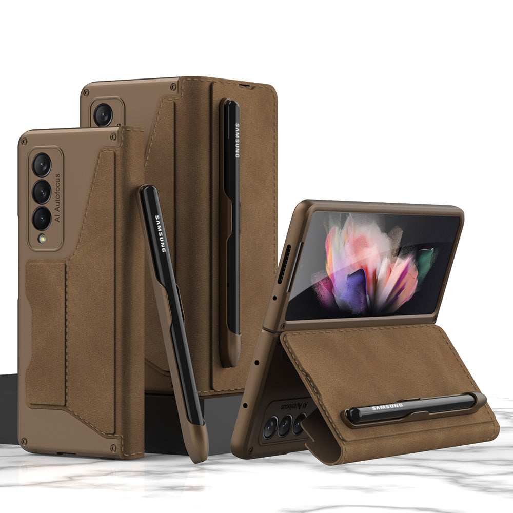 Armor Leather S Pen Slot Holder Case For Samsung Galaxy Z Fold3