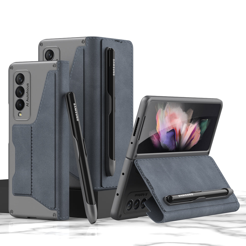Armor Leather S Pen Slot Holder Case For Samsung Galaxy Z Fold3