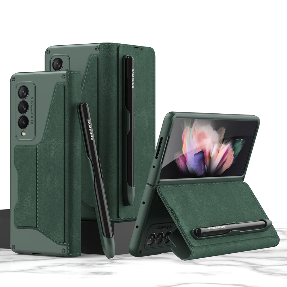 Armor Leather S Pen Slot Holder Case For Samsung Galaxy Z Fold3