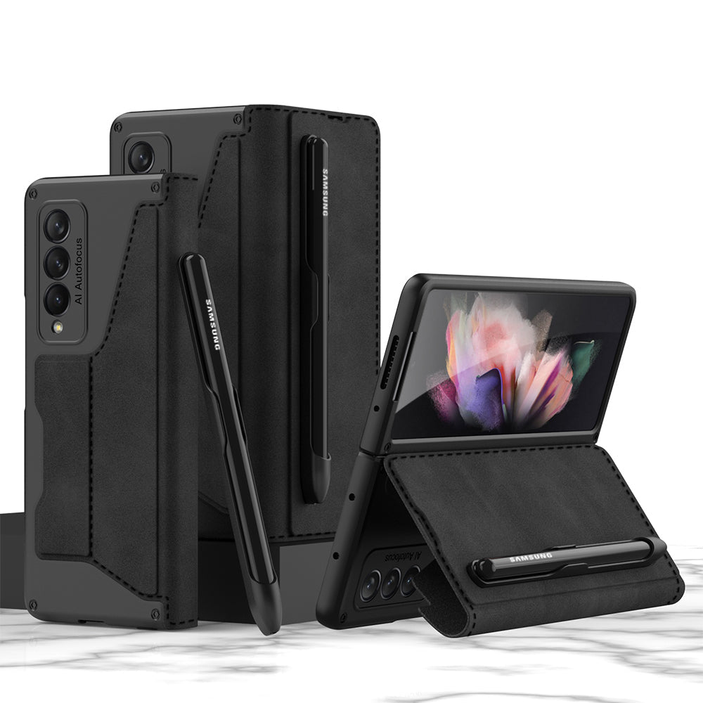 Armor Leather S Pen Slot Holder Case For Samsung Galaxy Z Fold3