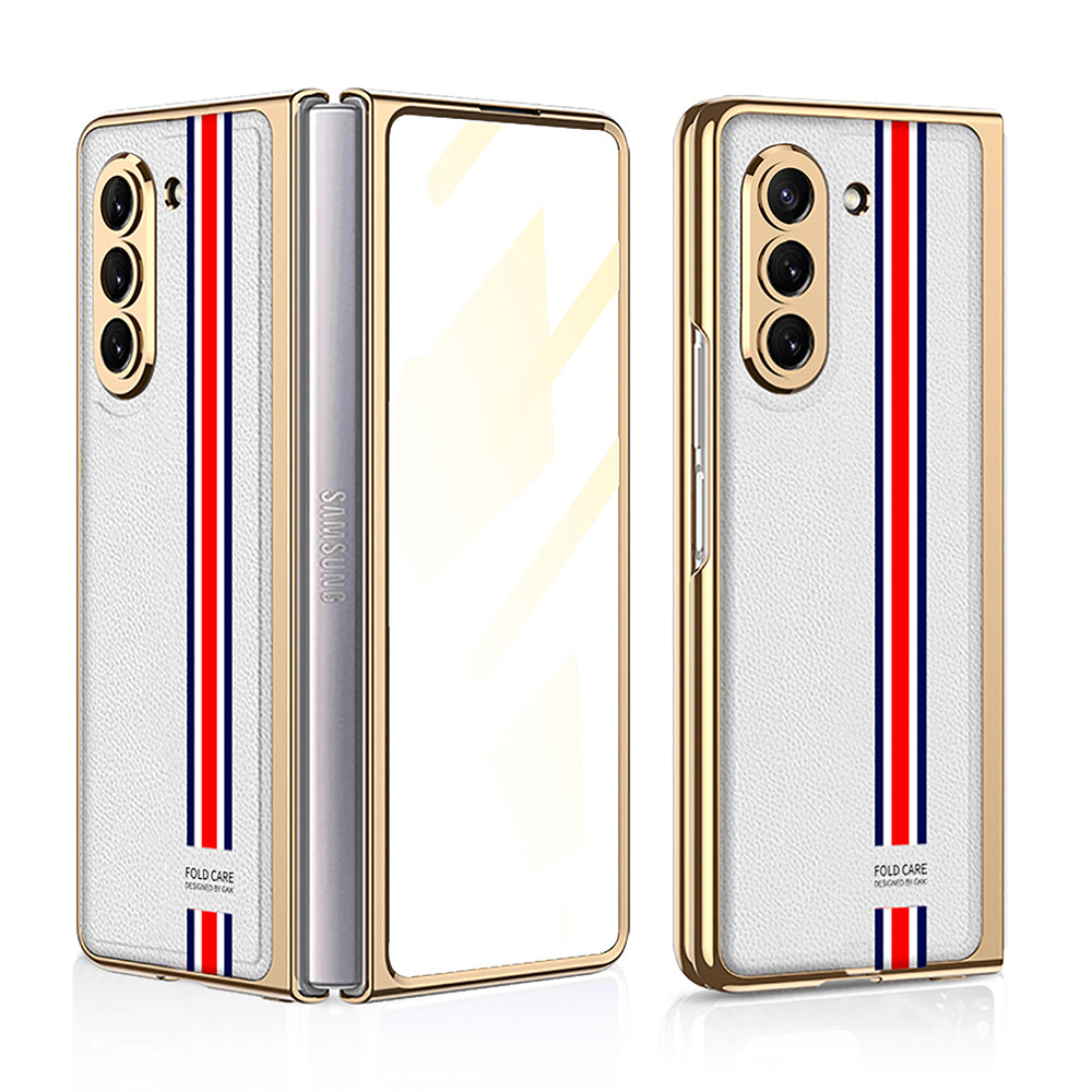 Electroplated Leather Cover with Film for Samsung Galaxy Z Fold5 / Fold4 / Fold3 / Fold2