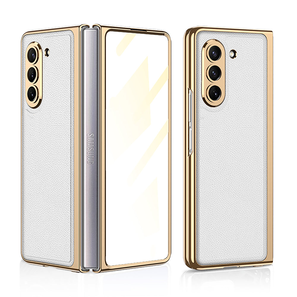 Electroplated Leather Cover with Film for Samsung Galaxy Z Fold5 / Fold4 / Fold3 / Fold2