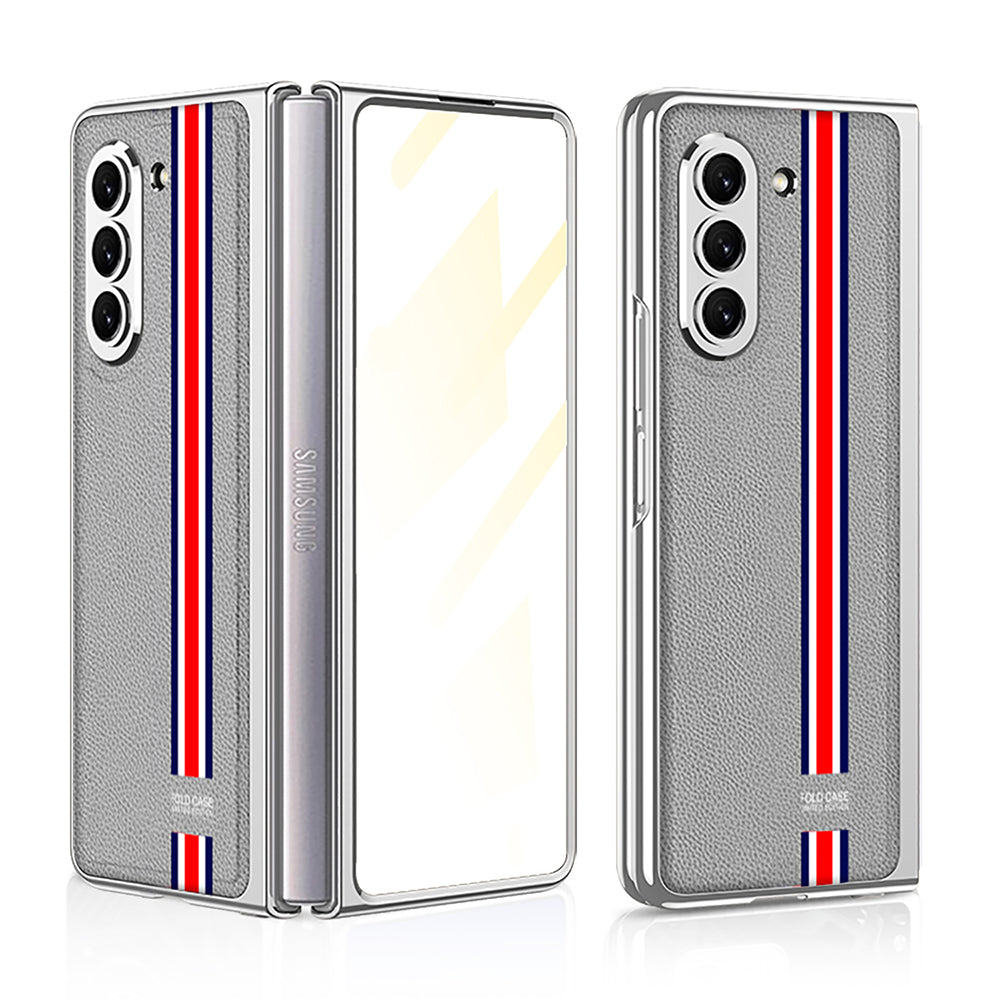 Electroplated Leather Cover with Film for Samsung Galaxy Z Fold5 / Fold4 / Fold3 / Fold2