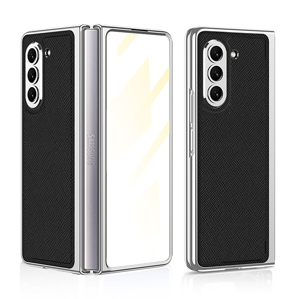 Electroplated Leather Cover with Film for Samsung Galaxy Z Fold5 / Fold4 / Fold3 / Fold2