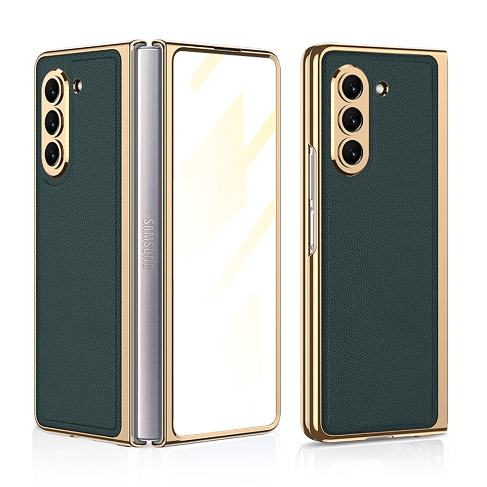 Electroplated Leather Cover with Film for Samsung Galaxy Z Fold5 / Fold4 / Fold3 / Fold2