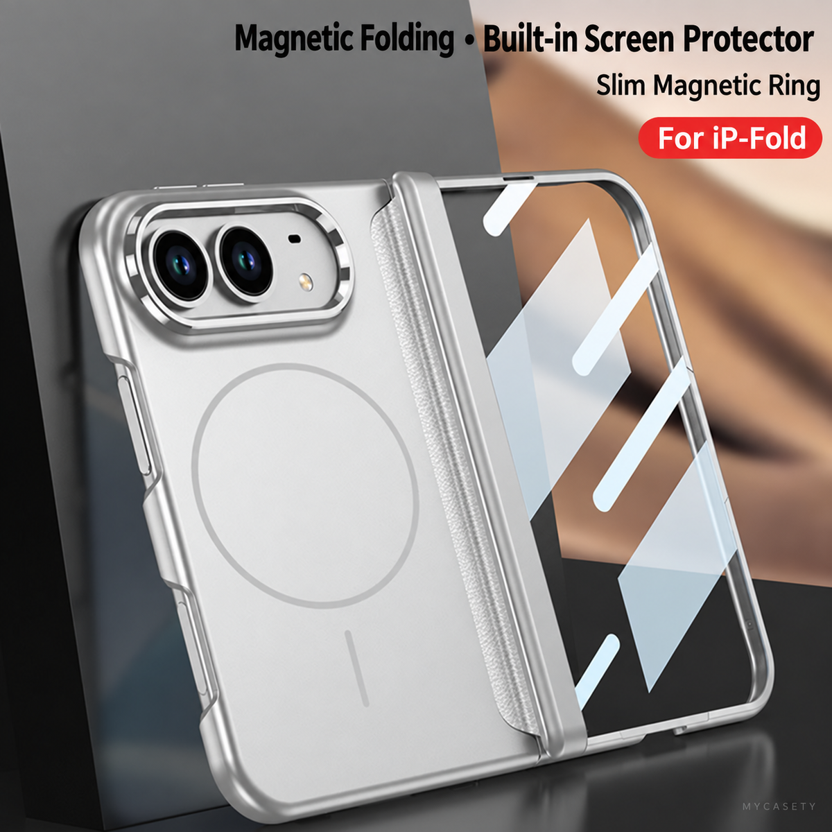 iPhone Duo - Magnetic Hinge Protection Business Cover Built-in Tempered Glass Film &  Magnetic Ring
