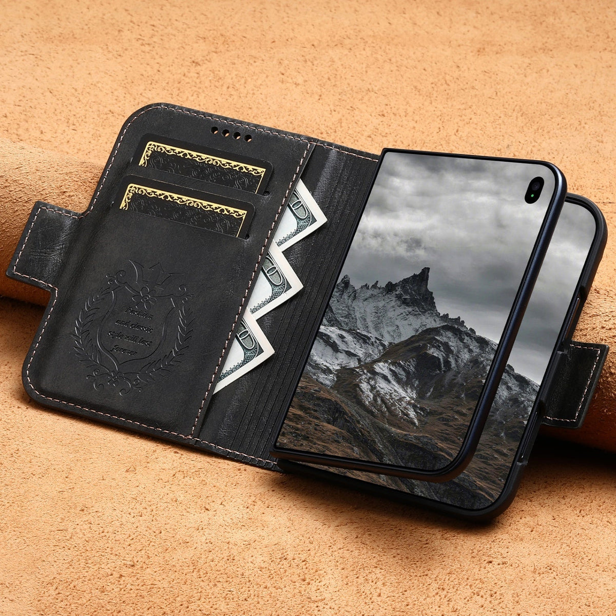 iPhone Duo | Distressed Leather Wallet Case with Card Slots & Magnetic Closure