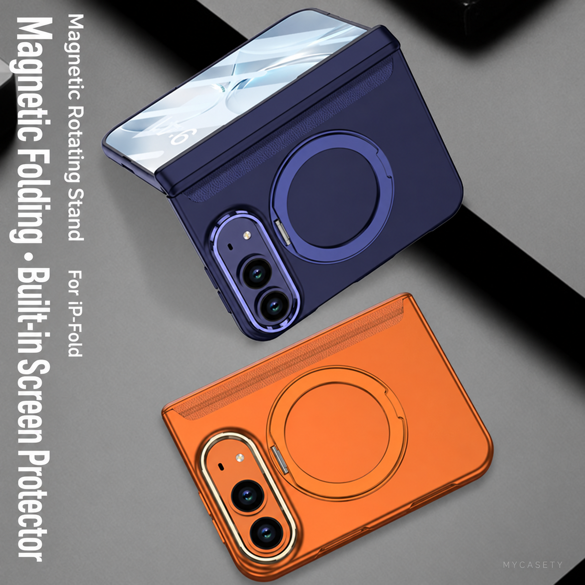 iPhone Duo - Magnetic Hinge Protection Business Cover Built-in Tempered Glass Film & Magnetic Kickstand