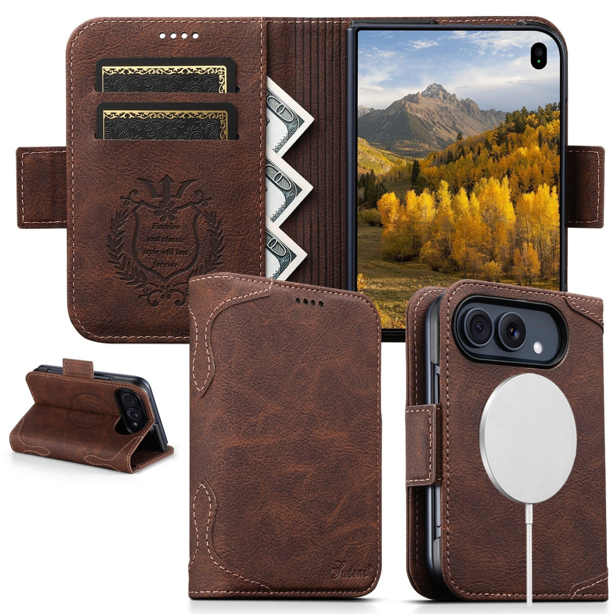 iPhone Duo | Vintage Leather Wallet Case with Card Slots & Stand