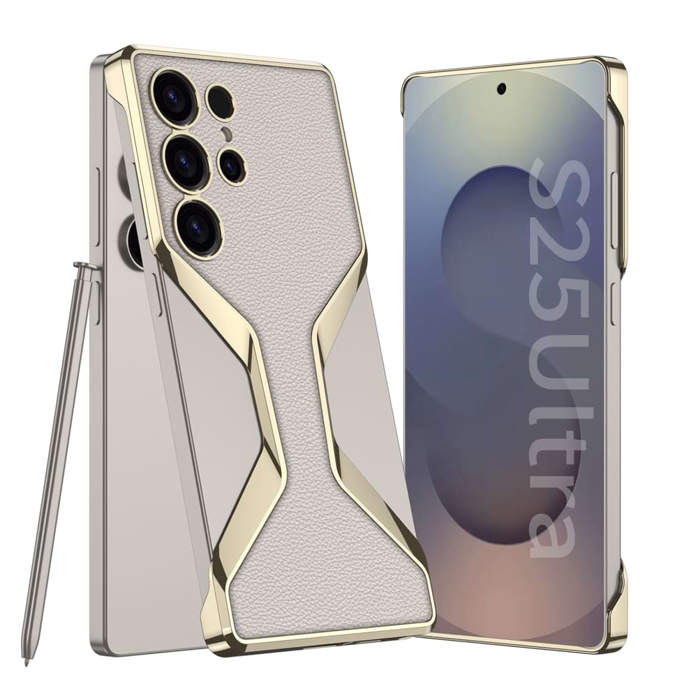 Leather Electroplated Frameless Phone Case For Samsung Galaxy S25 Ultra