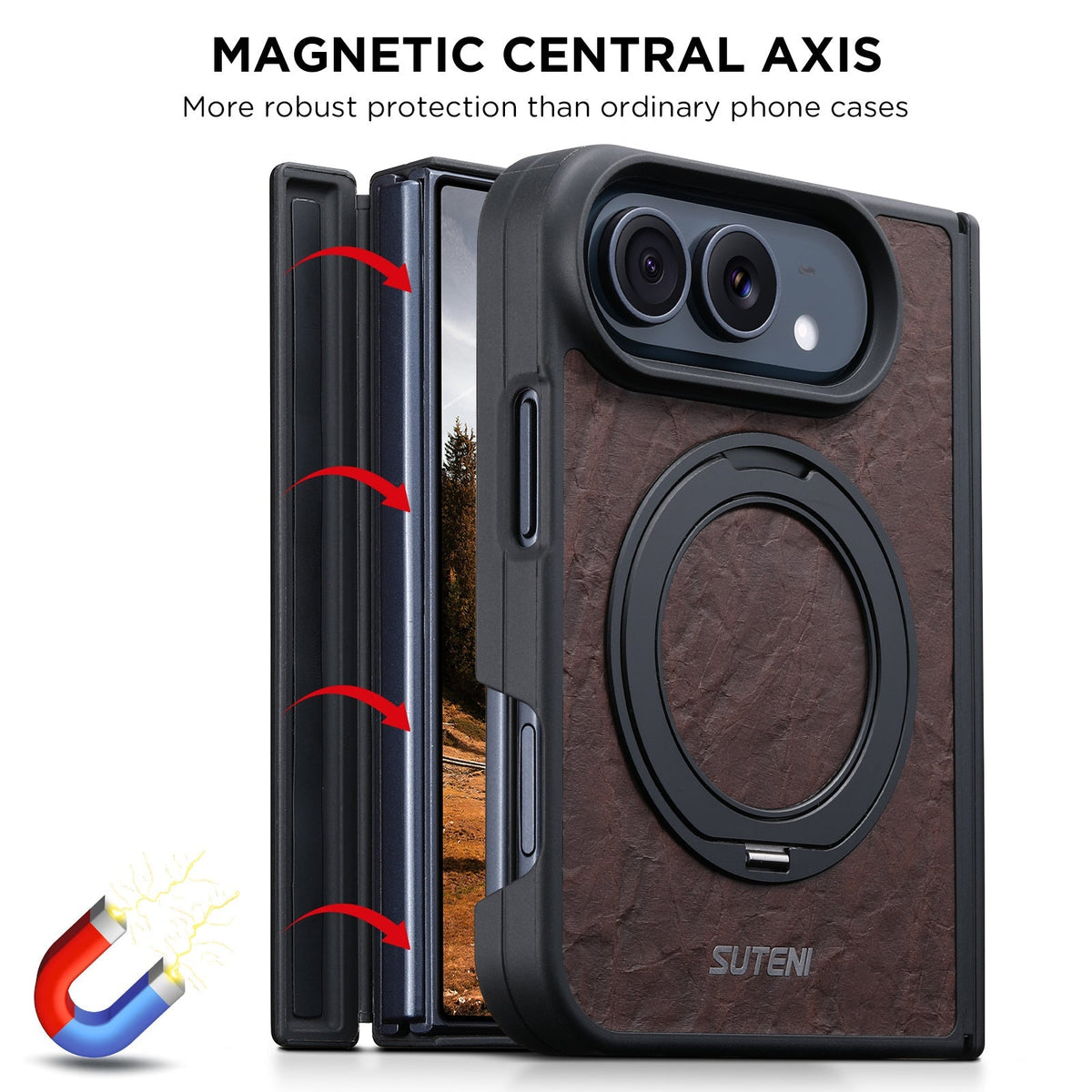 iPhone Duo | Vintage Magnetic Leather Case with Folding Ring Stand