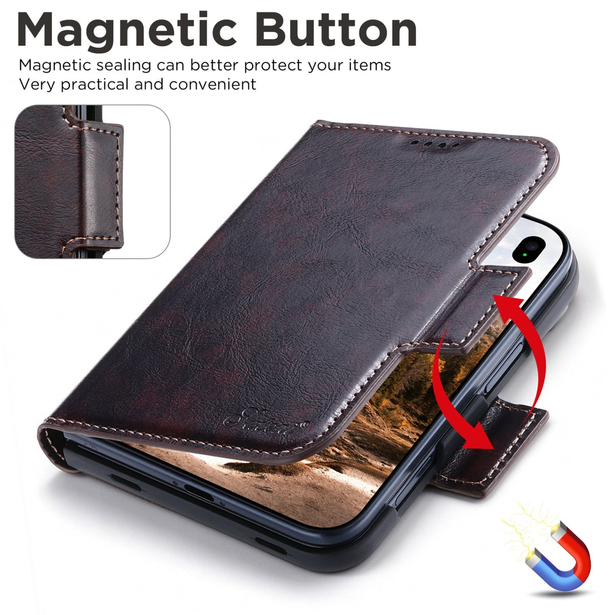 iPhone Duo | Distressed Leather Wallet Case with Card Slots & Magnetic Closure