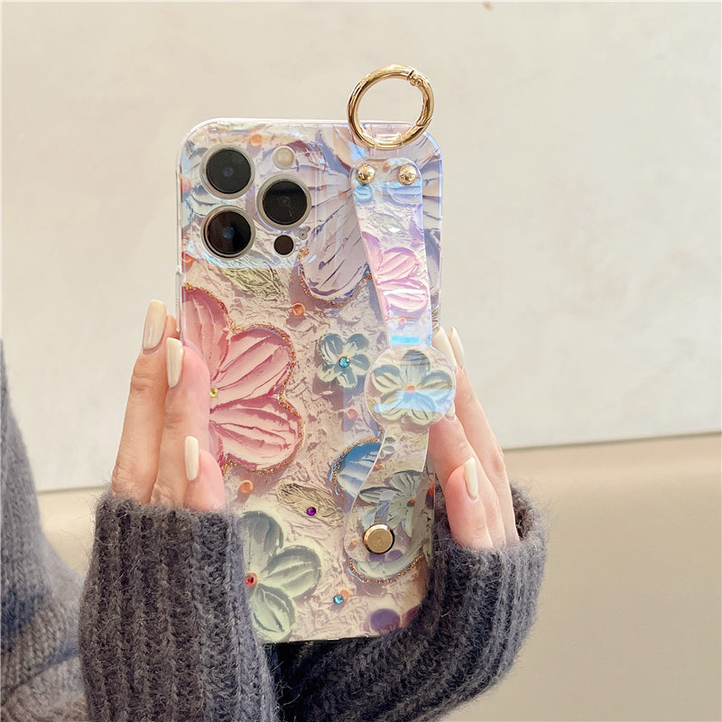 New Oil Painting Flower Wristband iPhone Case