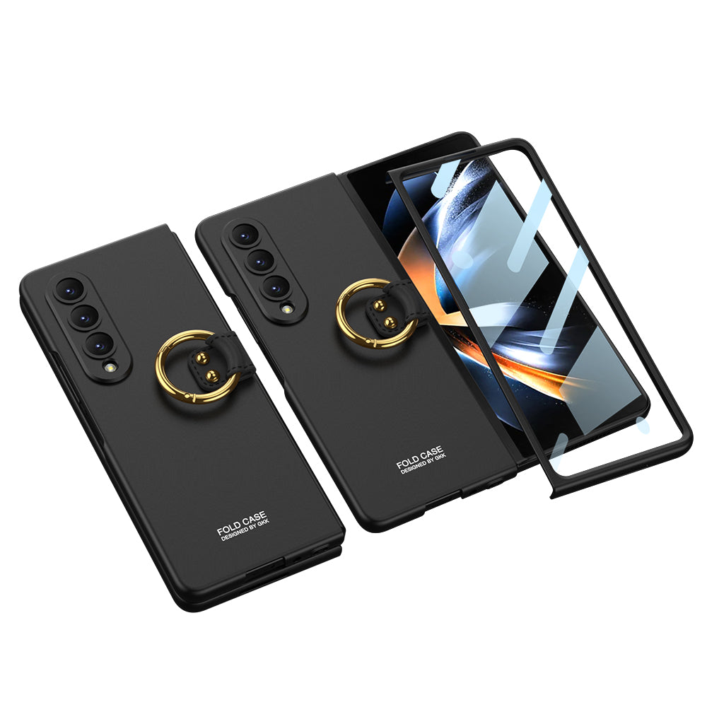 Luxury Leather Carbon Fiber Plating Case for Galaxy Z Fold4 Fold3 With Tempered Glass Screen