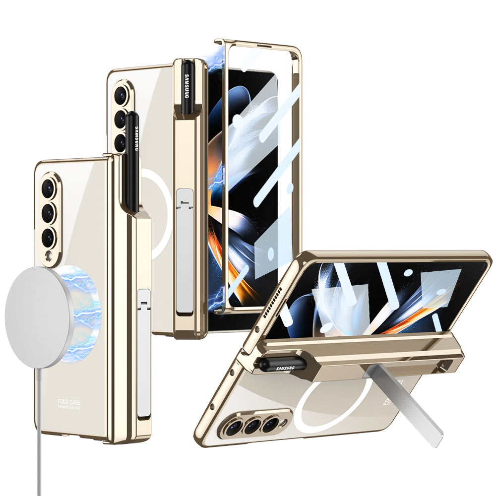 Magnetic Magsafe Metal Bracket S Pen Slot Case with Glass Film for Galaxy Z Fold4