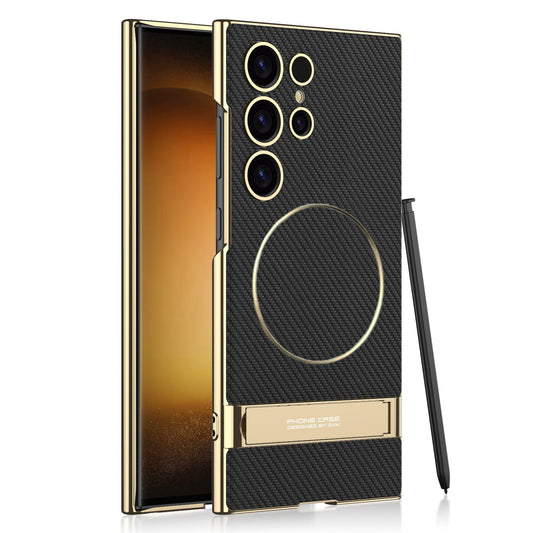 Magnetic Electroplated Leather Stand Case for Galaxy S24 Ultra