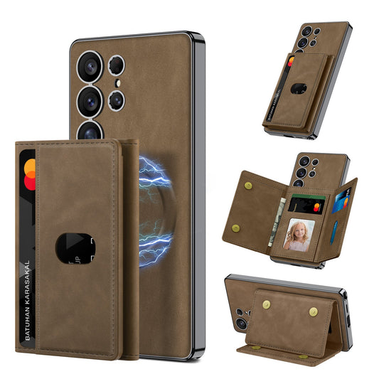 Magnetic Card Holder Detachable Leather Case for Galaxy S23 Ultra