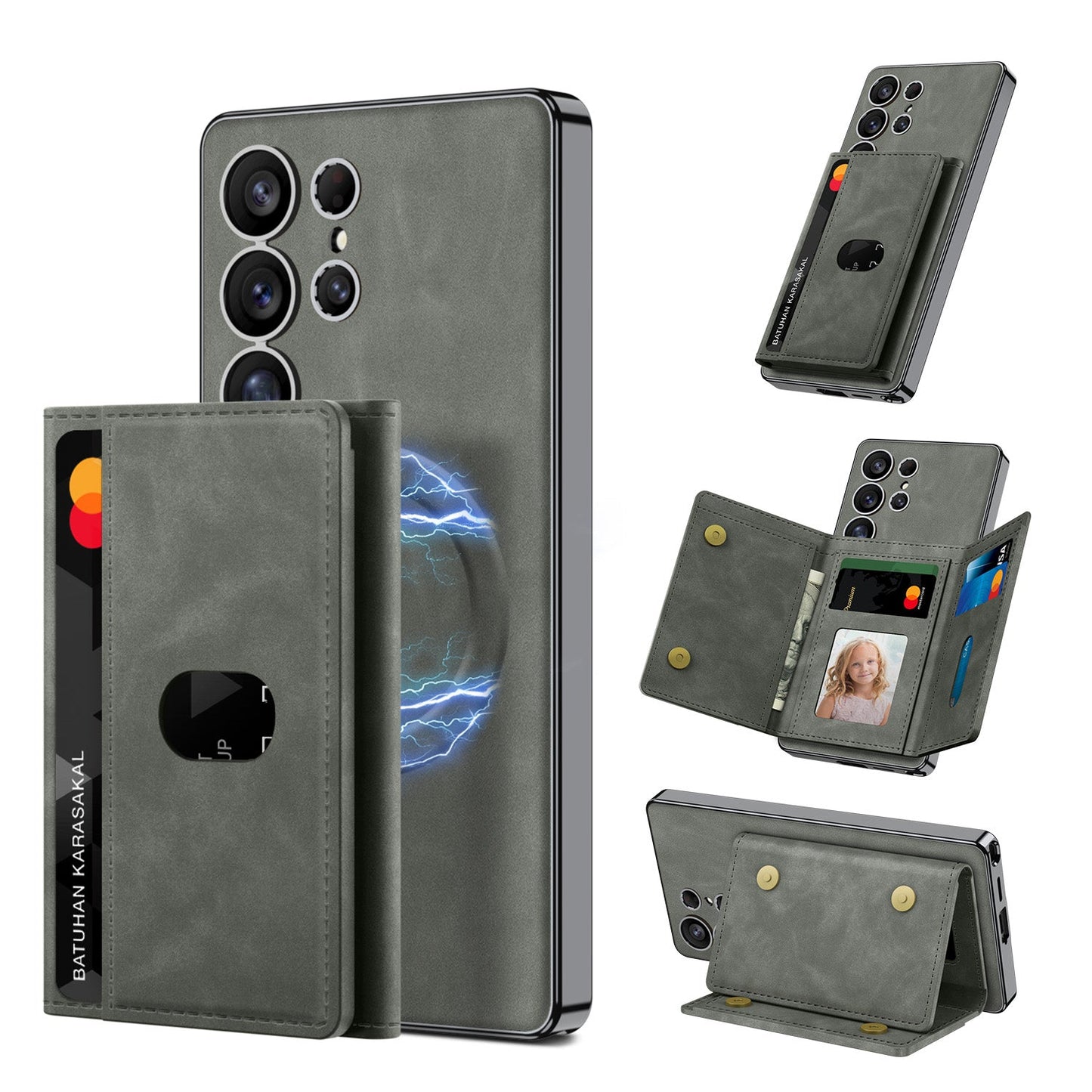 Magnetic Card Holder Detachable Leather Case for Galaxy S24 Ultra